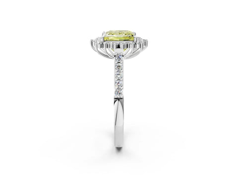 White gold Fancy Yellow Princess Cut Cut Diamond Sunburst Halo Engagement Ring with Pavé Band_14