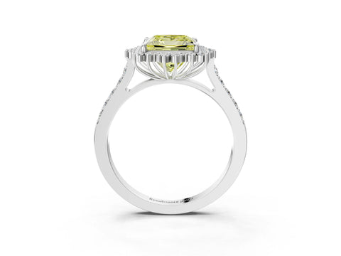 White gold Fancy Yellow Princess Cut Cut Diamond Sunburst Halo Engagement Ring with Pavé Band_15