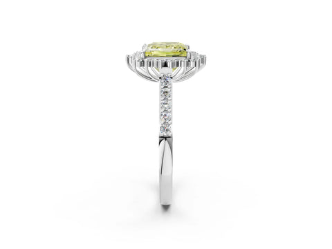 White gold Fancy Yellow Princess Cut Cut Diamond Sunburst Halo Engagement Ring with Pavé Band_2