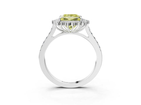 White gold Fancy Yellow Princess Cut Cut Diamond Sunburst Halo Engagement Ring with Pavé Band_3