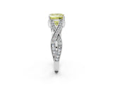 White gold Fancy Yellow Princess Cut Cut Diamond Twisted Band with Milgrain Pave Setting and Four-Prong Setting_14