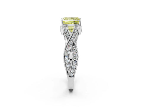White gold Fancy Yellow Princess Cut Cut Diamond Twisted Band with Milgrain Pave Setting and Four-Prong Setting_14