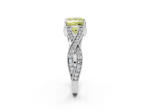 White gold Fancy Yellow Princess Cut Cut Diamond Twisted Band with Milgrain Pave Setting and Four-Prong Setting_14