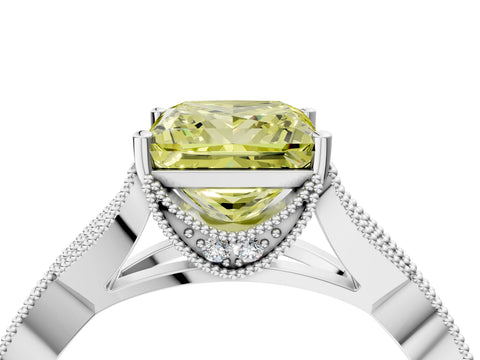 White gold Fancy Yellow Princess Cut Cut Diamond Twisted Band with Milgrain Pave Setting and Four-Prong Setting_16