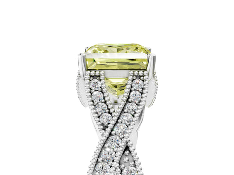 White gold Fancy Yellow Princess Cut Cut Diamond Twisted Band with Milgrain Pave Setting and Four-Prong Setting_17