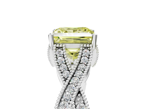 White gold Fancy Yellow Princess Cut Cut Diamond Twisted Band with Milgrain Pave Setting and Four-Prong Setting_17