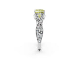 White gold Fancy Yellow Princess Cut Cut Diamond Twisted Band with Milgrain Pave Setting and Four-Prong Setting_2