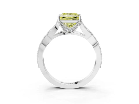 White gold Fancy Yellow Princess Cut Cut Diamond Twisted Band with Milgrain Pave Setting and Four-Prong Setting_3