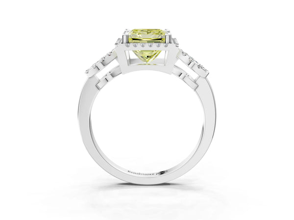White Gold Princess Cut Pave Infinity Halo Engagement Ring Setting for Fancy Yellow Center