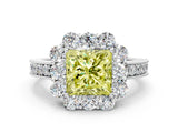 White gold Fancy Yellow Princess Cut Cut Halo Diamond Pavé Engagement Ring with Milgrain Detailing_12