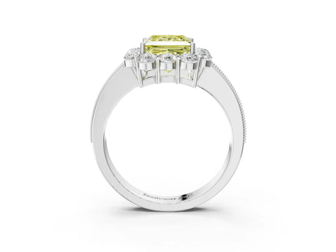 White gold Fancy Yellow Princess Cut Cut Halo Diamond Pavé Engagement Ring with Milgrain Detailing_15