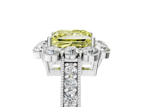 White gold Fancy Yellow Princess Cut Cut Halo Diamond Pavé Engagement Ring with Milgrain Detailing_17