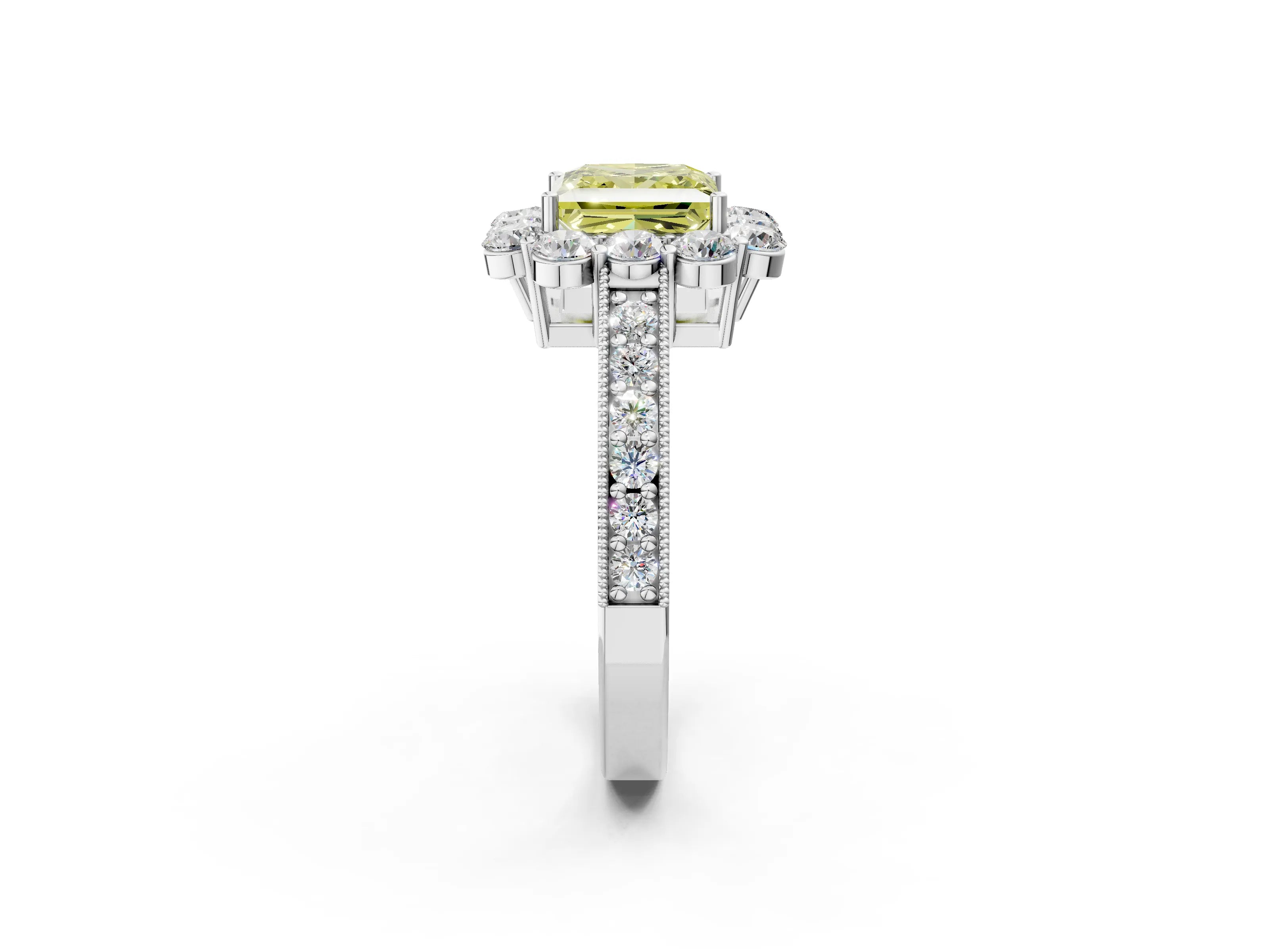 White gold Fancy Yellow Princess Cut Cut Halo Diamond Pavé Engagement Ring with Milgrain Detailing_38