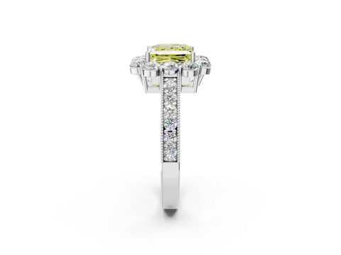 White gold Fancy Yellow Princess Cut Cut Halo Diamond Pavé Engagement Ring with Milgrain Detailing_50