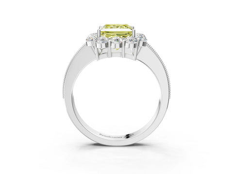 White gold Fancy Yellow Princess Cut Cut Halo Diamond Pavé Engagement Ring with Milgrain Detailing_51
