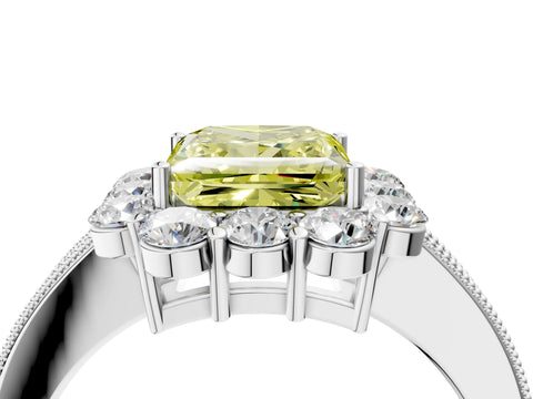 White gold Fancy Yellow Princess Cut Cut Halo Diamond Pavé Engagement Ring with Milgrain Detailing_52