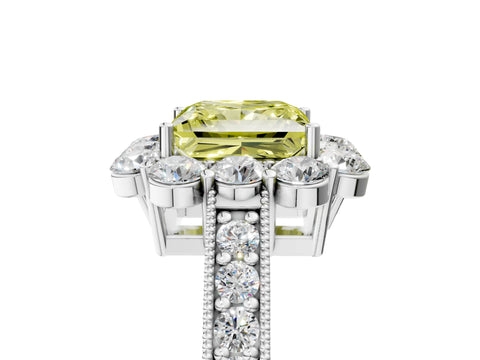 White gold Fancy Yellow Princess Cut Cut Halo Diamond Pavé Engagement Ring with Milgrain Detailing_53