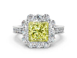 White gold Fancy Yellow Princess Cut Cut Halo Diamond Pavé Engagement Ring with Milgrain Detailing_60