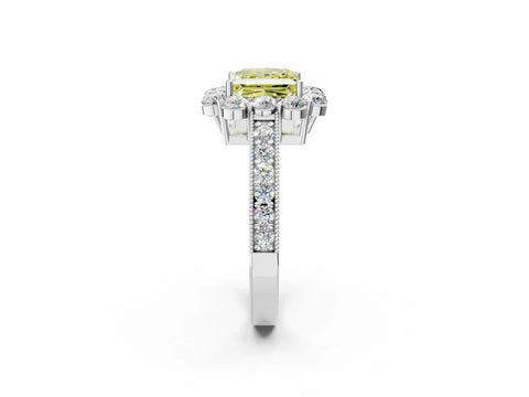 White gold Fancy Yellow Princess Cut Cut Halo Diamond Pavé Engagement Ring with Milgrain Detailing_62