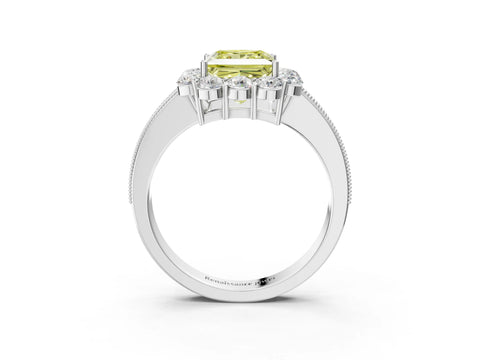 White gold Fancy Yellow Princess Cut Cut Halo Diamond Pavé Engagement Ring with Milgrain Detailing_63