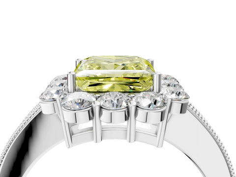 White gold Fancy Yellow Princess Cut Cut Halo Diamond Pavé Engagement Ring with Milgrain Detailing_64