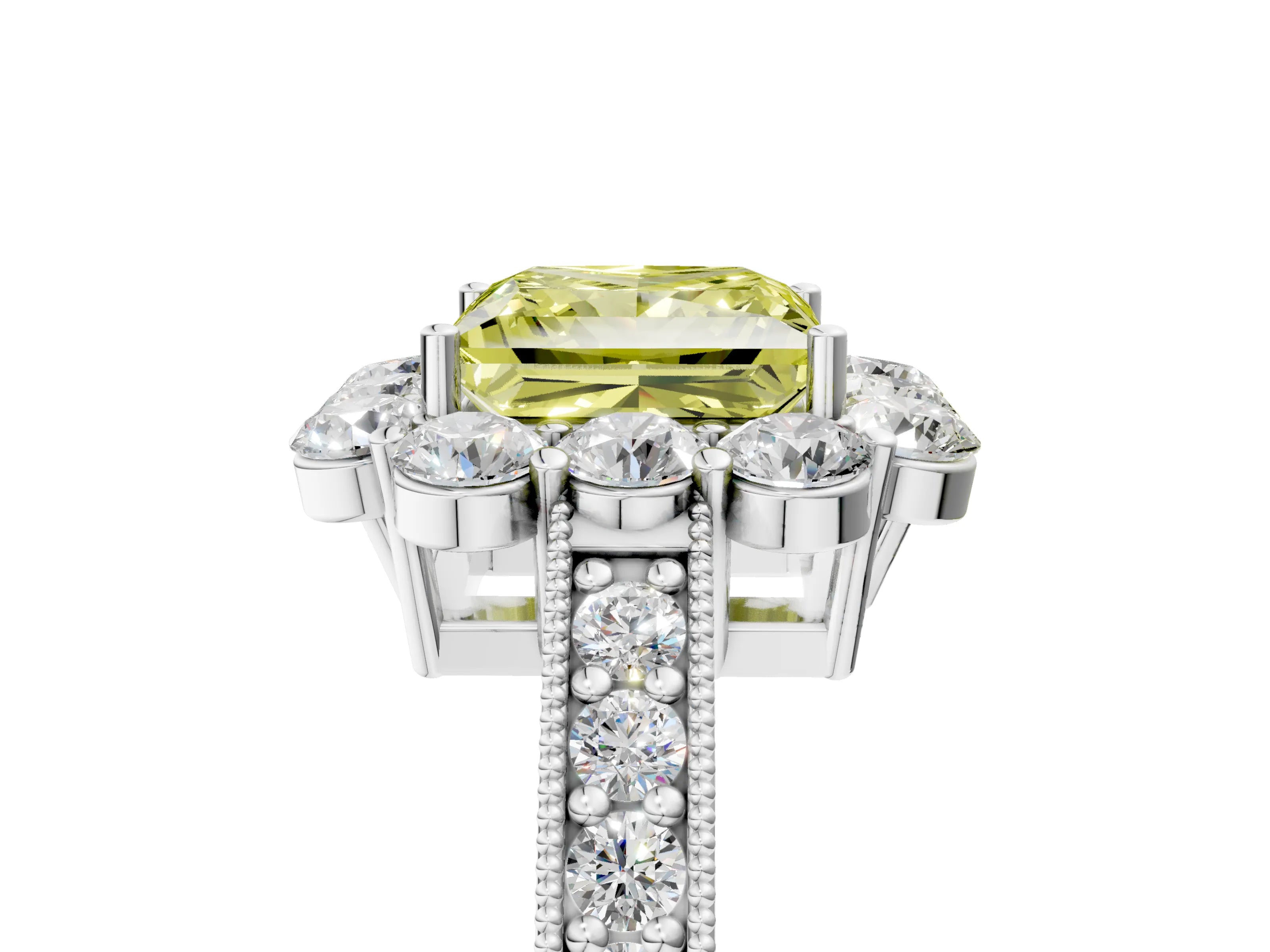 White gold Fancy Yellow Princess Cut Cut Halo Diamond Pavé Engagement Ring with Milgrain Detailing_65