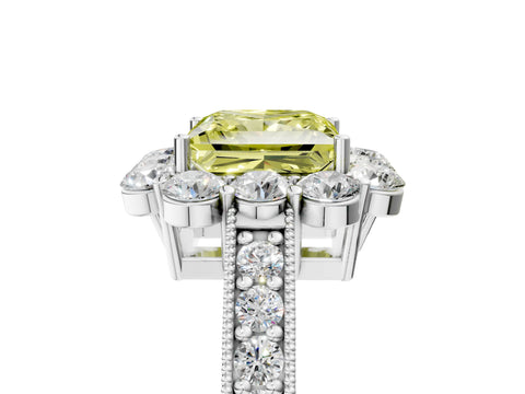 White gold Fancy Yellow Princess Cut Cut Halo Diamond Pavé Engagement Ring with Milgrain Detailing_65
