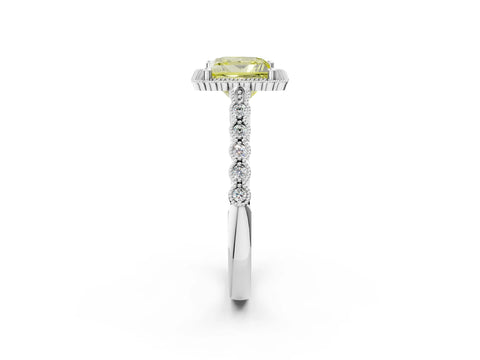 White gold Fancy Yellow Princess Cut Cut Halo Pavé Solitaire Ring with Milgrain Band_14