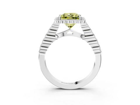 White gold Fancy Yellow Princess Cut Cut Halo Pavé Solitaire Ring with Milgrain Band_15