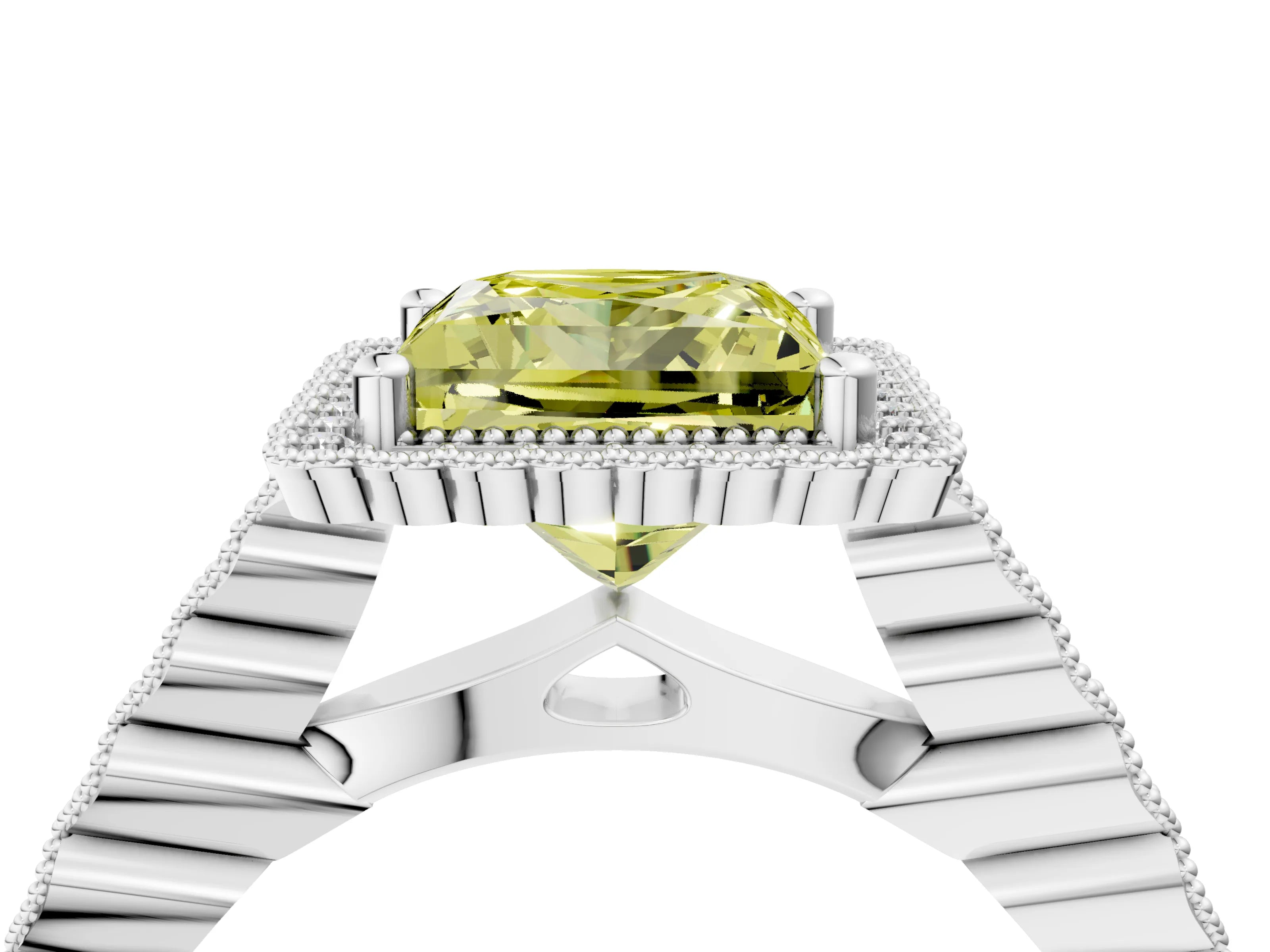 White gold Fancy Yellow Princess Cut Cut Halo Pavé Solitaire Ring with Milgrain Band_16