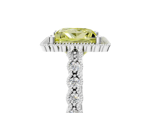 White gold Fancy Yellow Princess Cut Cut Halo Pavé Solitaire Ring with Milgrain Band_17