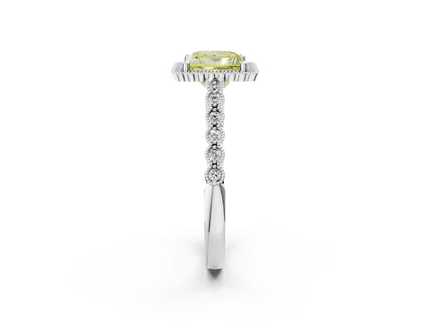 White gold Fancy Yellow Princess Cut Cut Halo Pavé Solitaire Ring with Milgrain Band_2