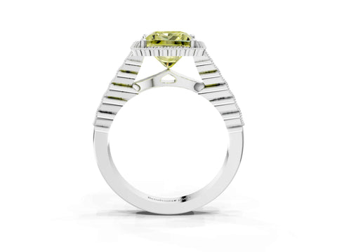 White gold Fancy Yellow Princess Cut Cut Halo Pavé Solitaire Ring with Milgrain Band_3