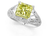White gold Fancy Yellow Princess Cut Cut Milgrain Pave Diamond Engagement Ring with Four-Prong Setting_16