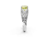 White gold Fancy Yellow Princess Cut Cut Milgrain Pave Diamond Engagement Ring with Four-Prong Setting_17