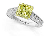 White gold Fancy Yellow Princess Cut Cut Pave Band Milgrain Solitaire Ring_1