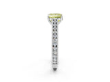White gold Fancy Yellow Princess Cut Cut Pave Band Milgrain Solitaire Ring_2