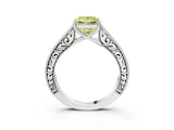White gold Fancy Yellow Princess Cut Cut Pave Band Milgrain Solitaire Ring_3