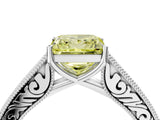 White gold Fancy Yellow Princess Cut Cut Pave Band Milgrain Solitaire Ring_4