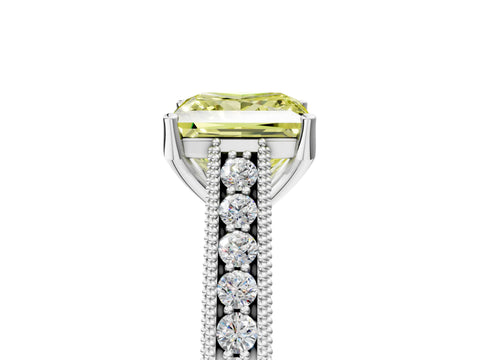White gold Fancy Yellow Princess Cut Cut Pave Band Milgrain Solitaire Ring_5