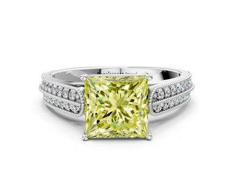 White gold Fancy Yellow Princess Cut Cut Pave Split Shank Engagement Ring with Four-Prong Setting_22