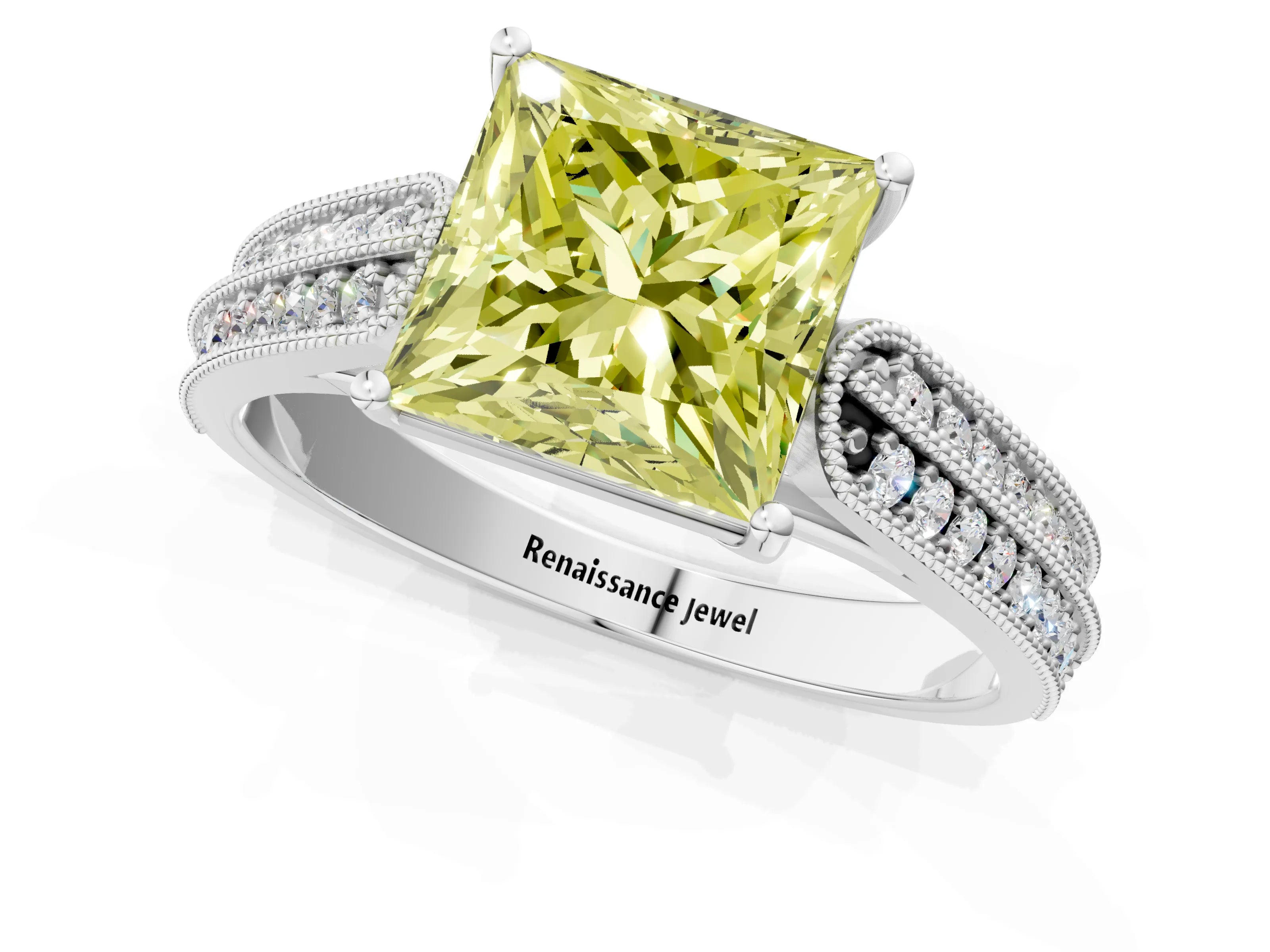 White gold Fancy Yellow Princess Cut Cut Pave Split Shank Engagement Ring with Four-Prong Setting_23