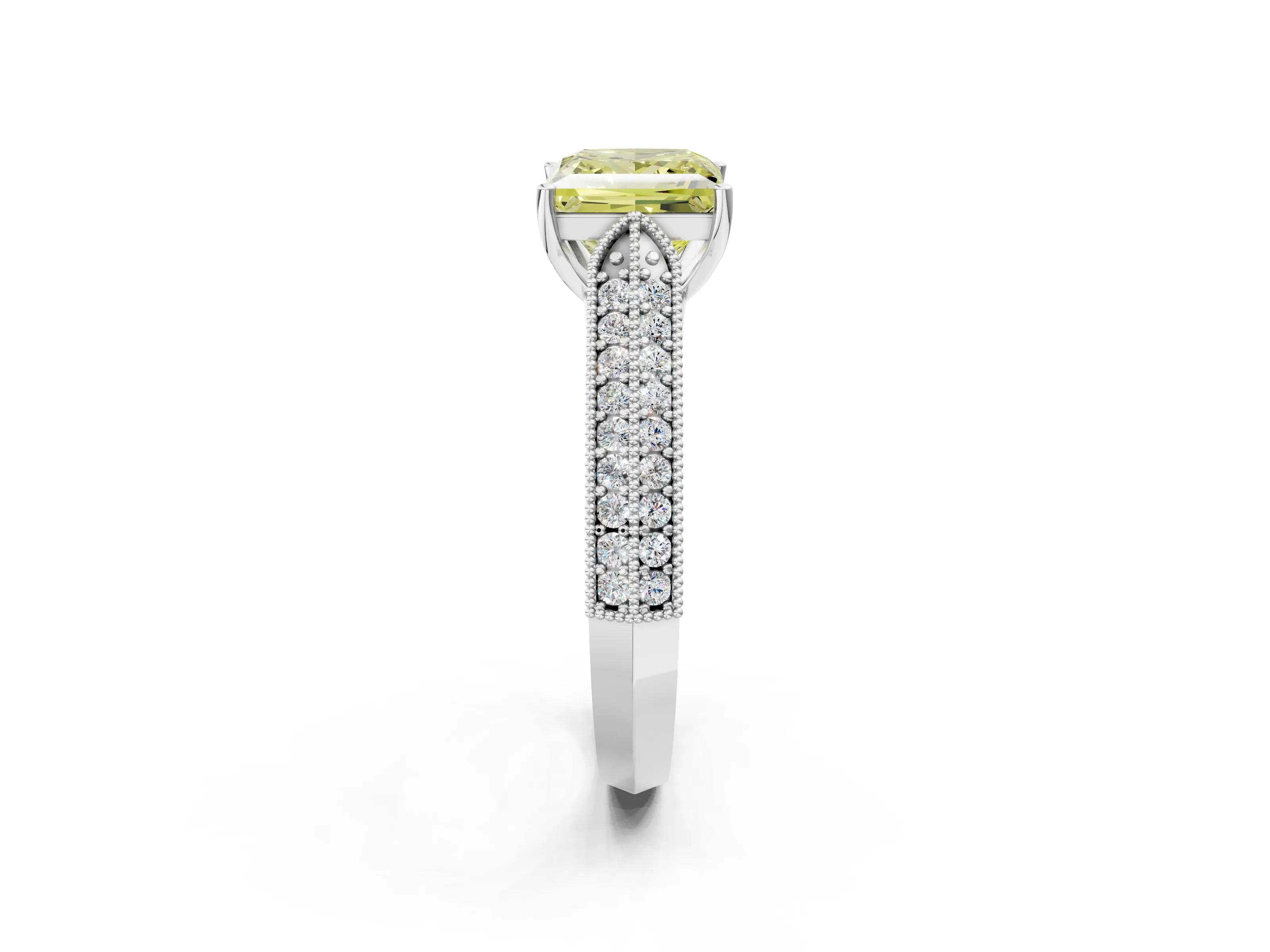 White gold Fancy Yellow Princess Cut Cut Pave Split Shank Engagement Ring with Four-Prong Setting_24
