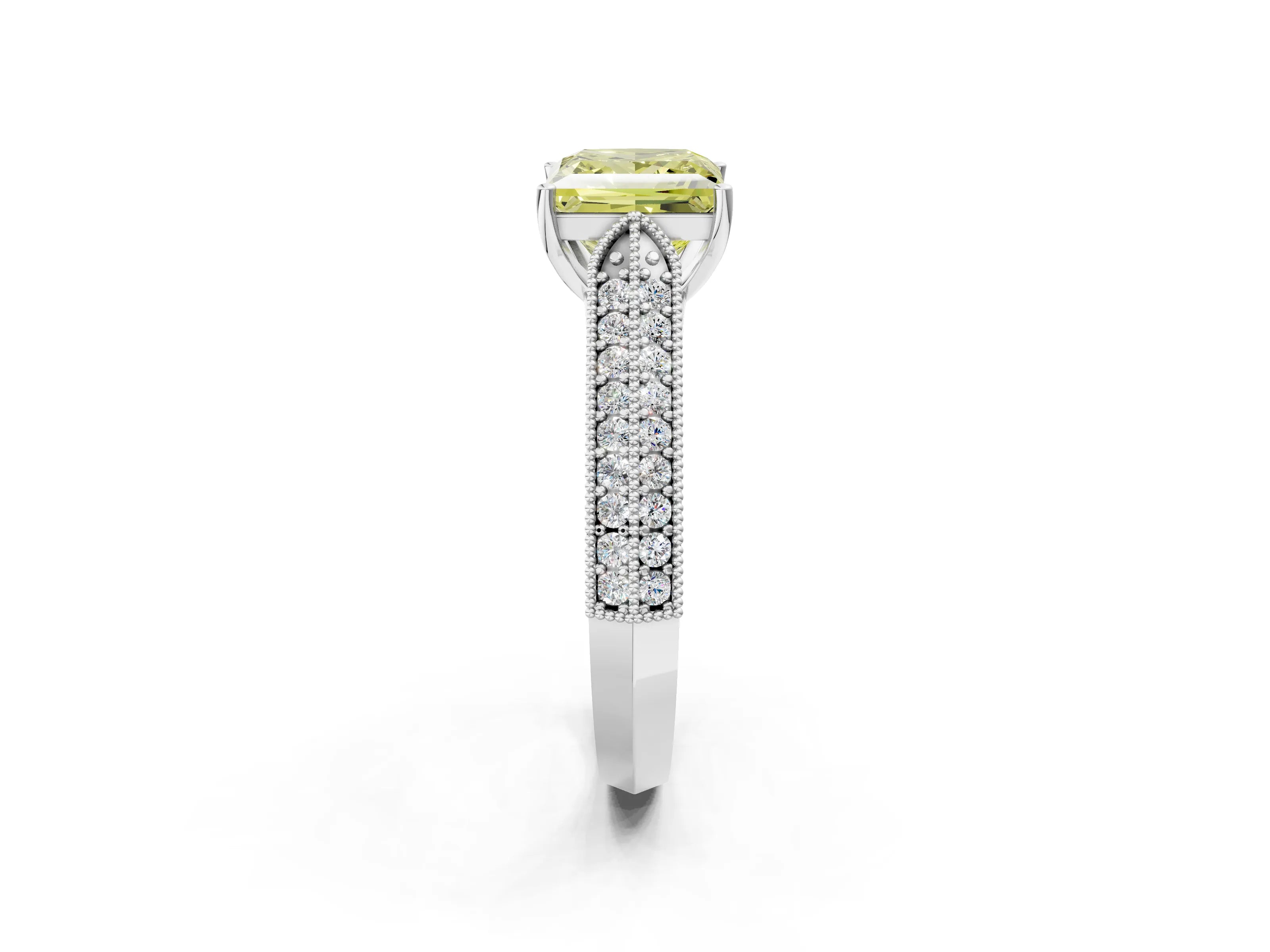 White gold Fancy Yellow Princess Cut Cut Pave Split Shank Engagement Ring with Four-Prong Setting_36