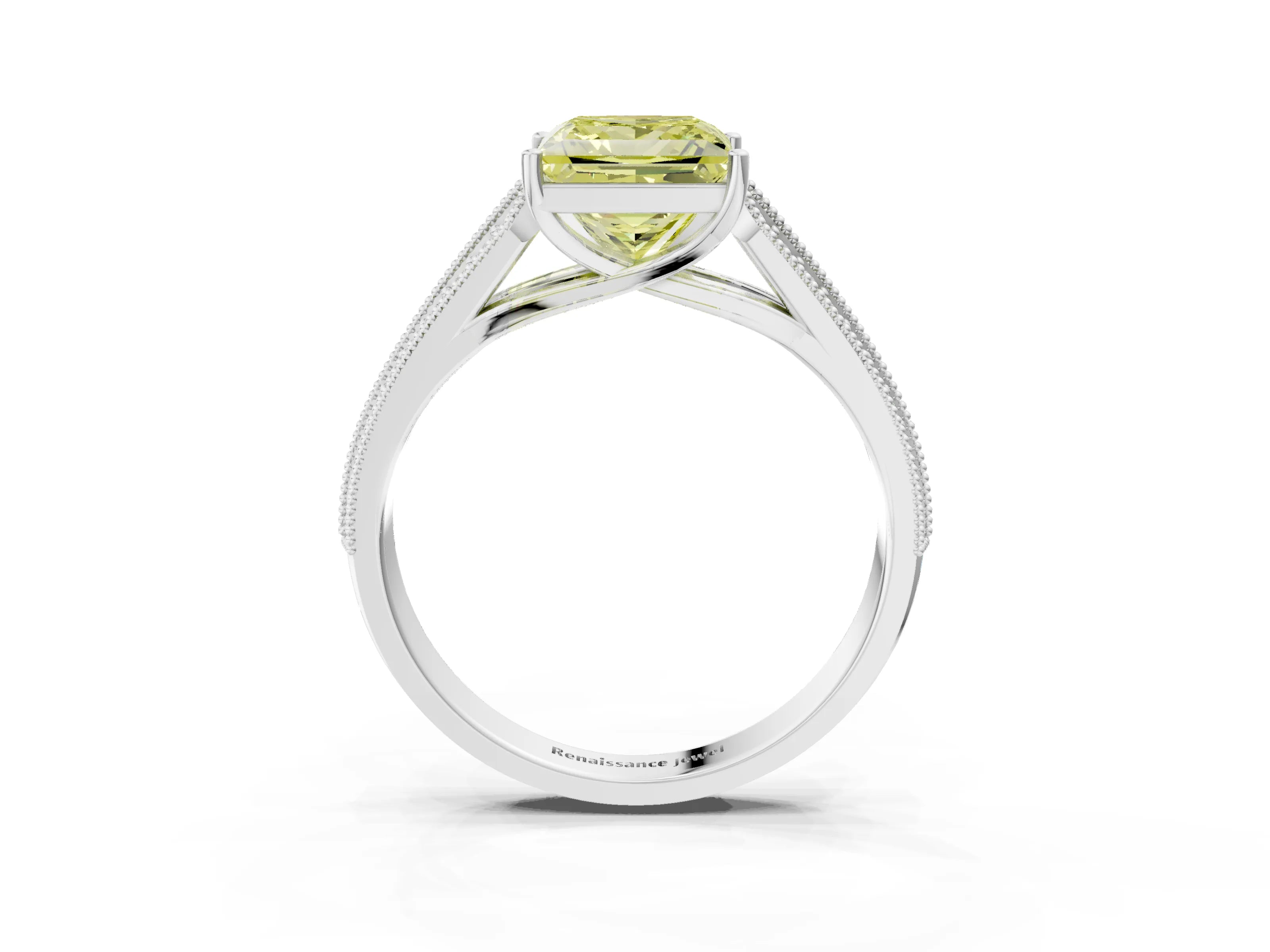 White gold Fancy Yellow Princess Cut Cut Pave Split Shank Engagement Ring with Four-Prong Setting_3