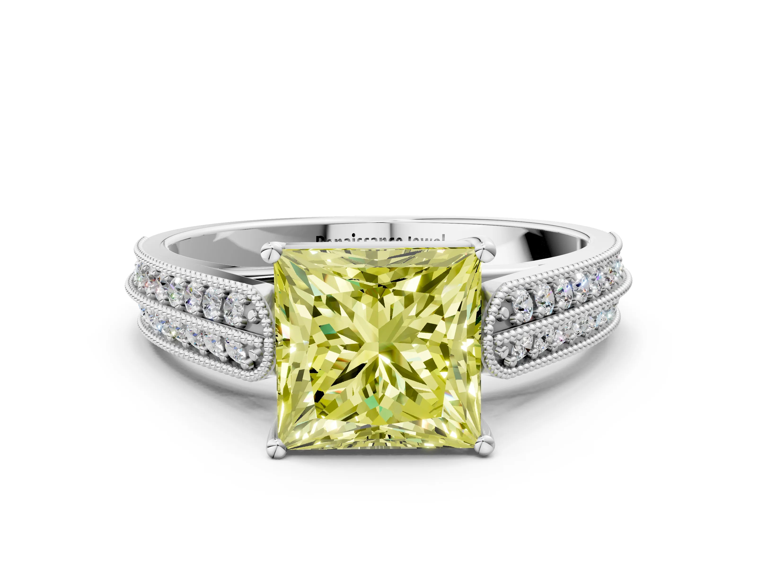 White gold Fancy Yellow Princess Cut Cut Pave Split Shank Engagement Ring with Four-Prong Setting_46