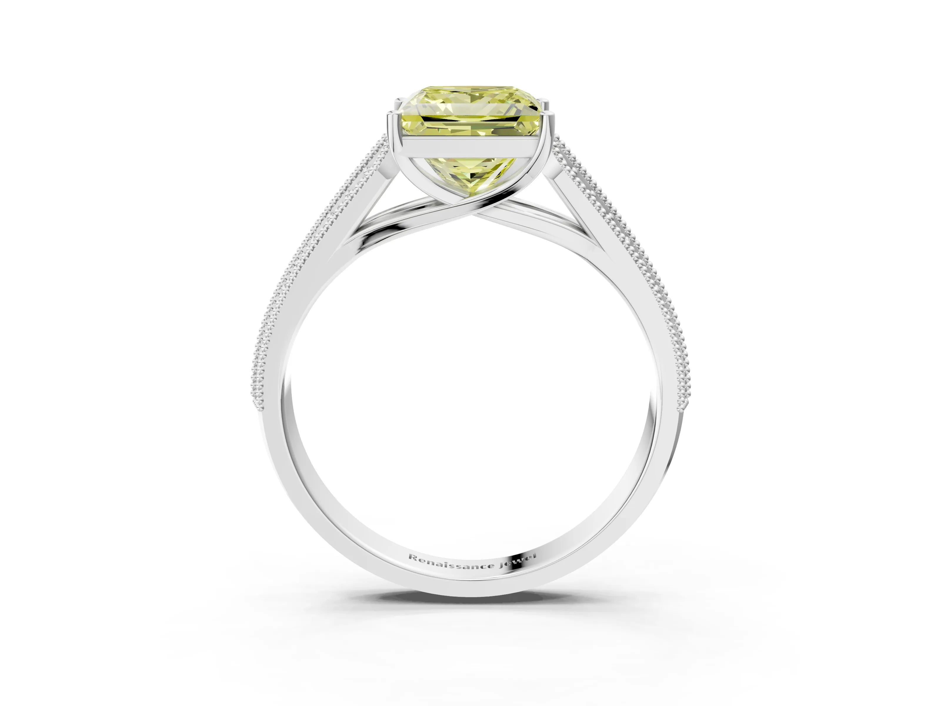White gold Fancy Yellow Princess Cut Cut Pave Split Shank Engagement Ring with Four-Prong Setting_49