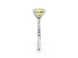 White gold Fancy Yellow Princess Cut Diamond Brilliant Solitaire Ring with Pavé Band and Four-Prong Setting_14