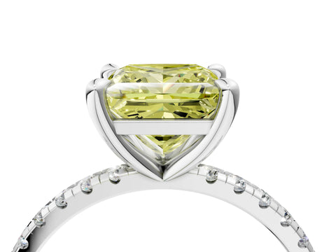 White gold Fancy Yellow Princess Cut Diamond Brilliant Solitaire Ring with Pavé Band and Four-Prong Setting_4