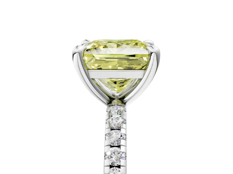 White gold Fancy Yellow Princess Cut Diamond Brilliant Solitaire Ring with Pavé Band and Four-Prong Setting_5